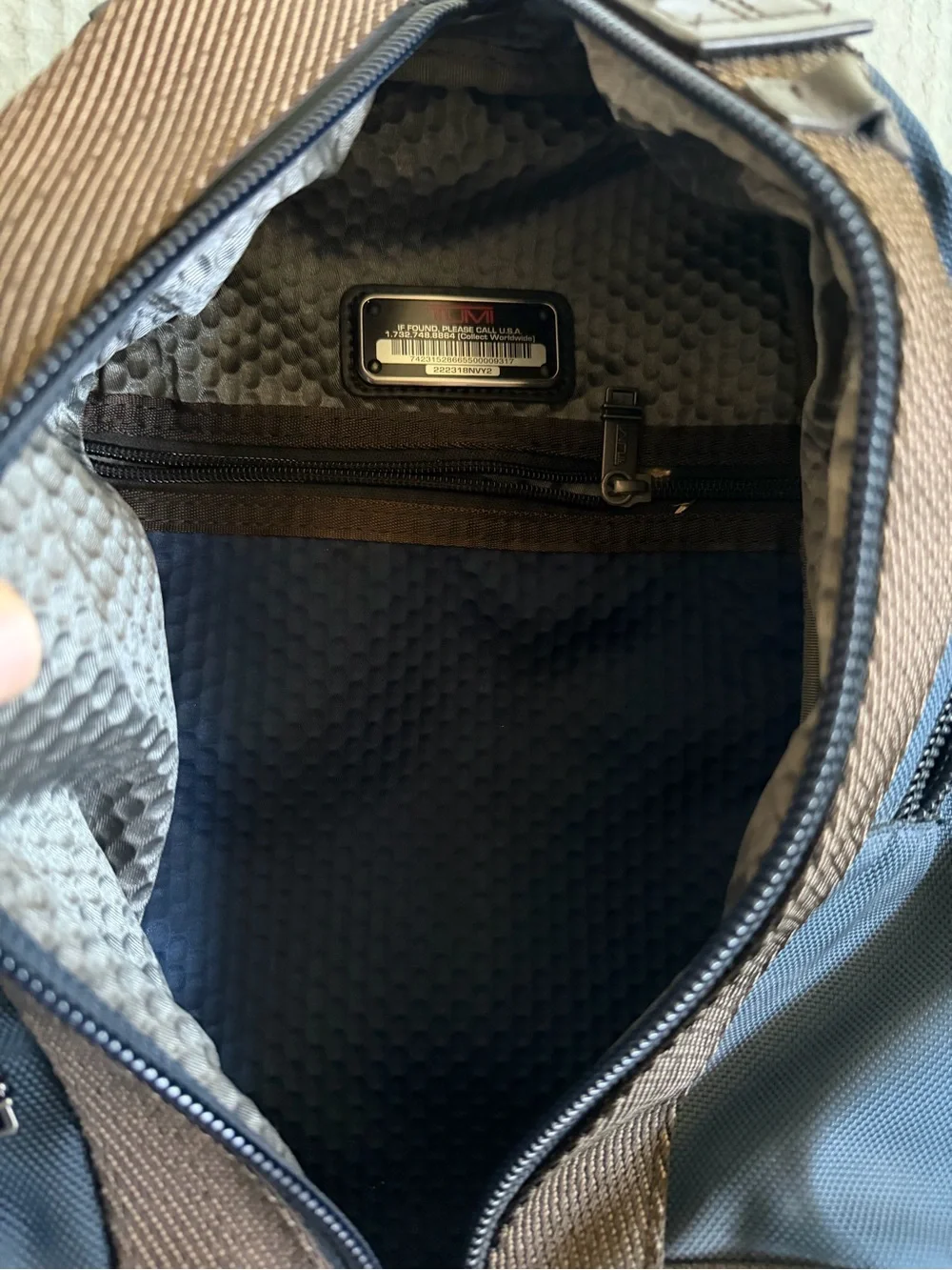 Tumi Alpha Bravo Monterey Navy and Brown Sling Crossbody Bag